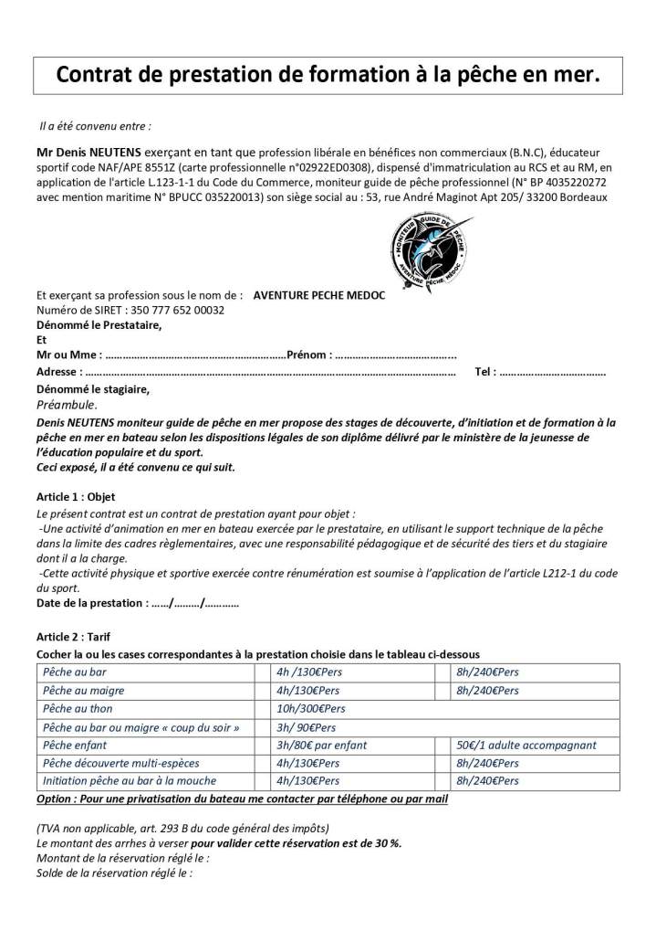 Contrat de prestation de formation à la pêche en mer (3) page 0001